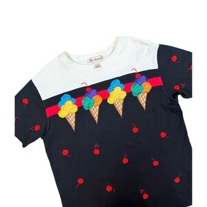 Bechamel Mens Ice Cream Cherry Applique T Shirt Size L White Black Red